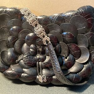 Brighton BLACK Flower Leather Camilla Shoulder Bag